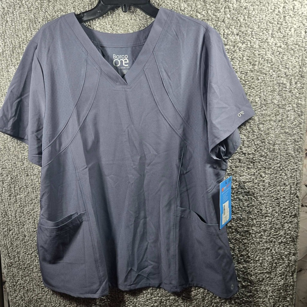 Barco One Scrub Top Gray V-Neck ArcTech Stretch Women 2XL